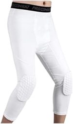 Basketball Pants with Knee Pads 3/4 Compression Leggings Cap...