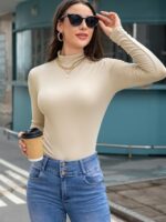 Bellcoco Women's Mock Turtleneck Long Sleeve Shirt Slim Fit ... - Image 6