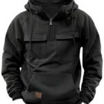 Hello MrLin Black Hoodie for Men Tactical Sweatshirt Quarter...