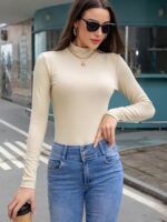 Bellcoco Women's Mock Turtleneck Long Sleeve Shirt Slim Fit ... - Image 7