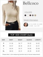 Bellcoco Women's Mock Turtleneck Long Sleeve Shirt Slim Fit ... - Image 5