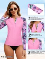 Zamowoty Women's Rash Guard Long Sleeve Swim Shirt Zipper Pr... - Image 5